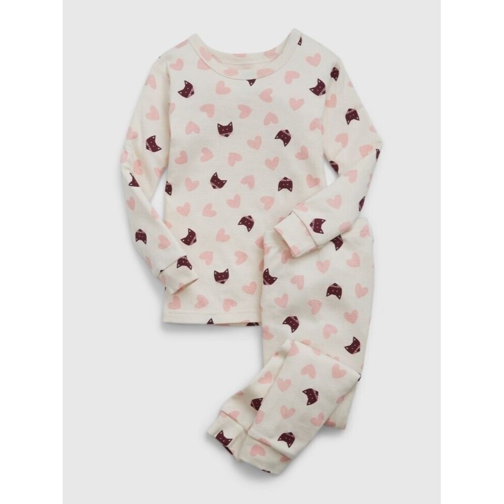 Baby Gap Girls Hearts Cat Long Sleeve Pant 2 Piece Pjs Pajama Set Organic NEW 6